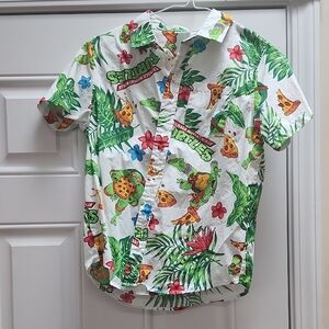 Kids White Tropical Pizza Print Button-Down Shirt